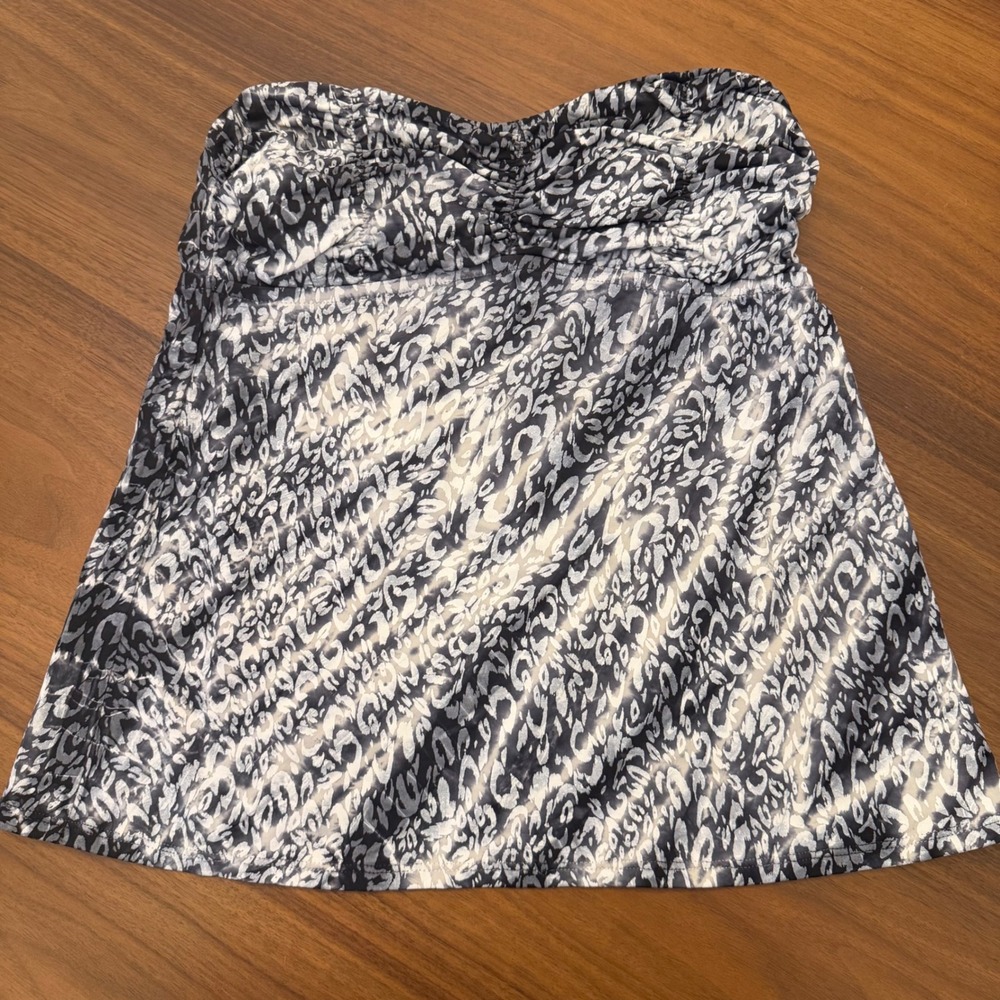 Lucky Brand Swimwear Womens Medium Grey White Animal Print Tankini Top 323541